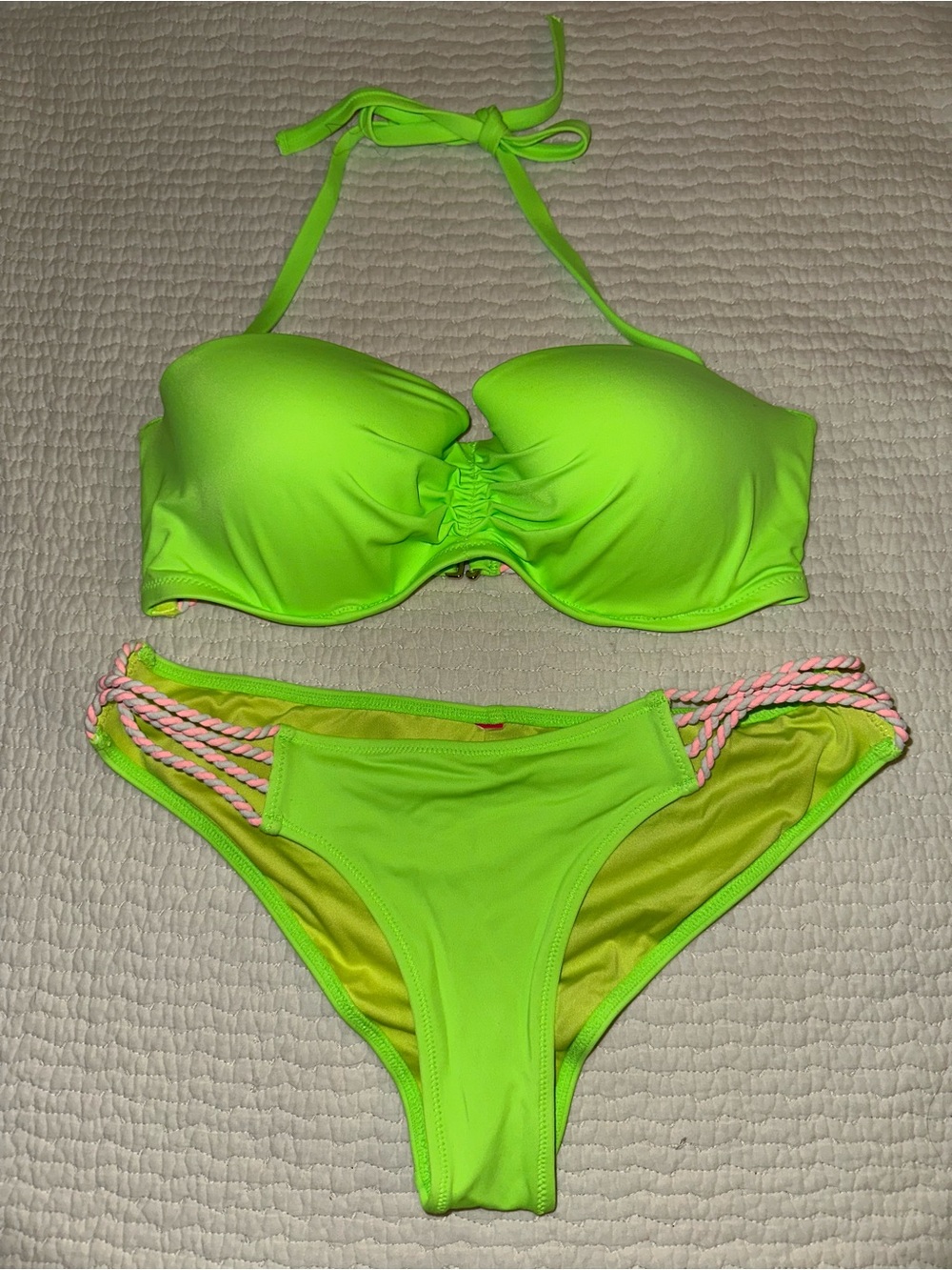 Victoria’s Secret Neon Lime Strapless Bikini Set - Women Swim